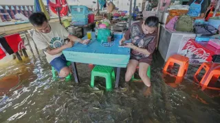 A Flooded Restaurant in Thailand Brings Delight With Swimming Fish Among Diners